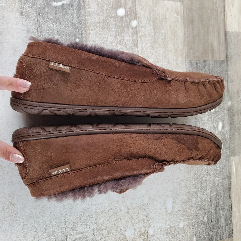 L.L.Bean Wicked Good Venetian Mens Slippers Sz 9 M Brown Suede Shearling Slip On